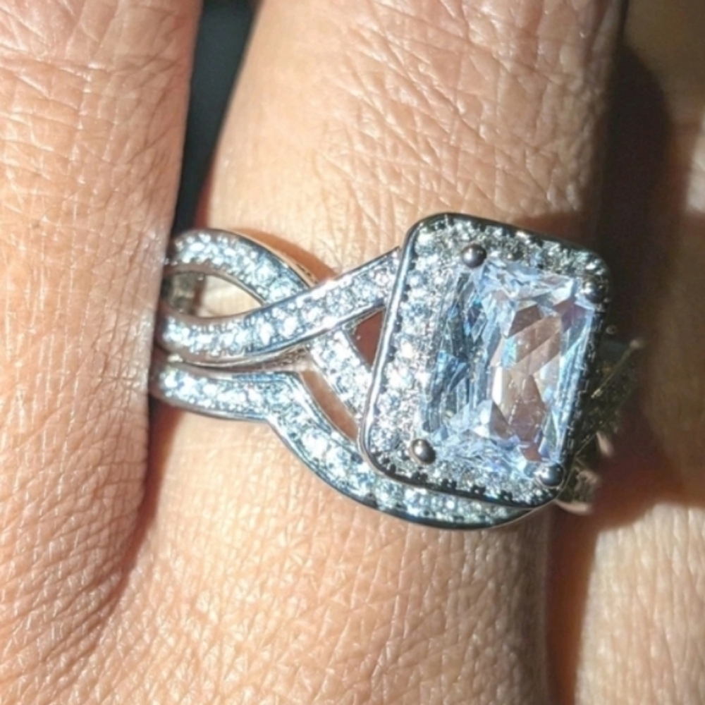 Radiant Cut 3.90ct Simulated Diamonds 14k White Wedding Gold Plated Ring Set Sz8